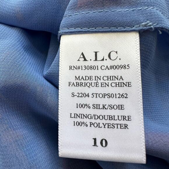 A.L.C. Women’s Blue Silk June V-Neck Blouse Top and Flouncy Skirt Set Size 10 - Picture 10 of 14